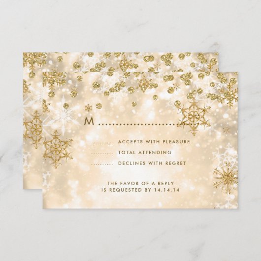 Elegante Kerstbruiloft RSVP Sparkle Gold (Voorkant / Achterkant)