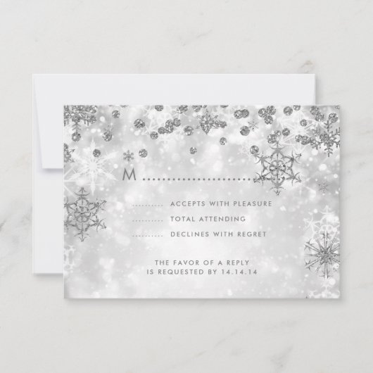 Elegante Kerstbruiloft RSVP Sparkle Silver (Voorkant)