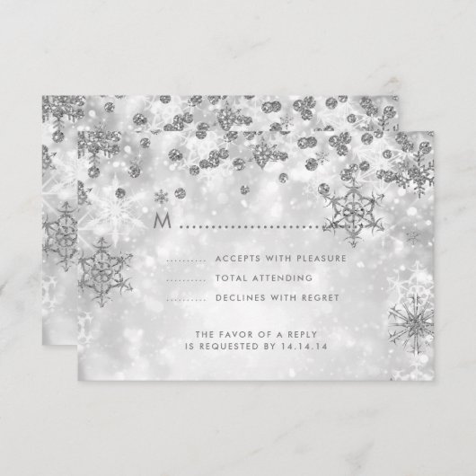 Elegante Kerstbruiloft RSVP Sparkle Silver (Voorkant / Achterkant)