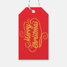 Elegante Kerstcadeautags, Goud & Rode Holi Cadeaulabel