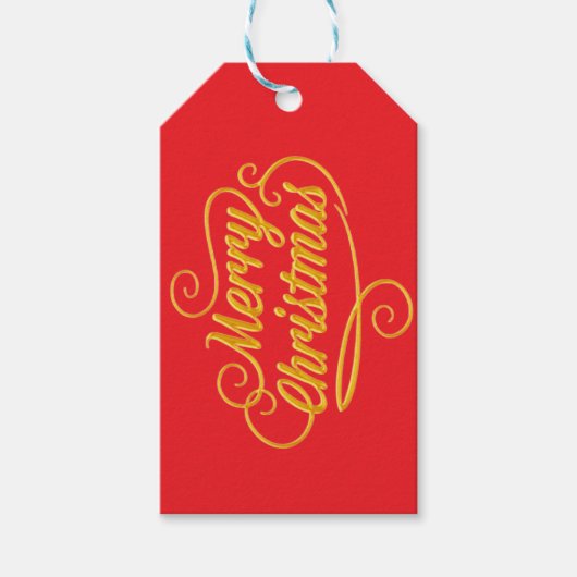 Elegante Kerstcadeautags, Goud & Rode Holi Cadeaulabel (Voorkant)
