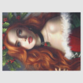 Elegante kerstdame met rood haar tissuepapier (Voorkant)