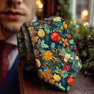 Elegante Kerstden en Poinsettia Botanisch Stropdas