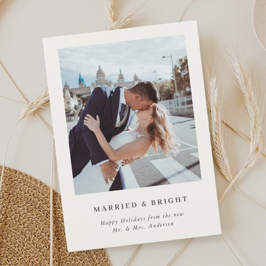 Elegante Kerstden Married and Bright Foto Feestdagenkaart