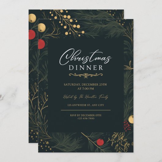 Elegante kerstdiner uitnodiging vieren (Voorkant / Achterkant)