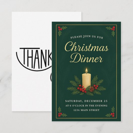 Elegante kerstdinercadeaus kaart (Voorkant / Achterkant)