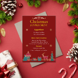 Elegante kerstdinermenu Klassiek rood en goud Acryl Uitnodigingen