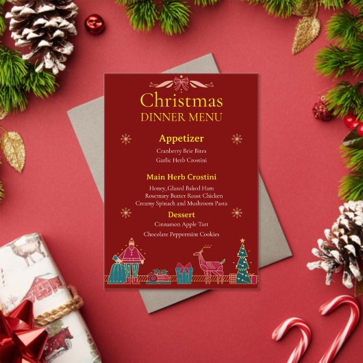 Elegante kerstdinermenu | Klassiek rood en goud Acryl Uitnodigingen (Insity (Feestdagen))