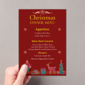 Elegante kerstdinermenu | Klassiek rood en goud Acryl Uitnodigingen (Insitu (Draagbaar))