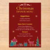 Elegante kerstdinermenu | Klassiek rood en goud Acryl Uitnodigingen (Voorkant)