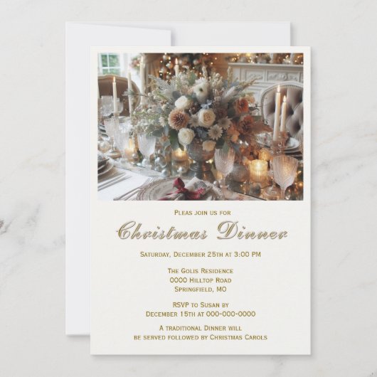 Elegante kerstdinertinvitatie kaart (Voorkant)