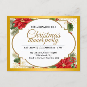 Elegante kerstdinertje Gold & Poinsettia Briefkaart