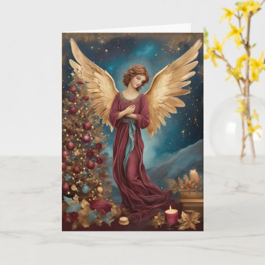  Elegante Kerstengel Gepersonaliseerd Kaart (Gele Bloem)