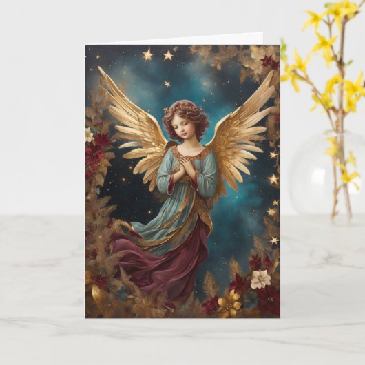 Elegante kerstengel gepersonaliseerde boodschap kaart (Gele Bloem)