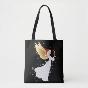 Elegante Kerstengel met Gouden Vleugels & Kerstman Tote Bag