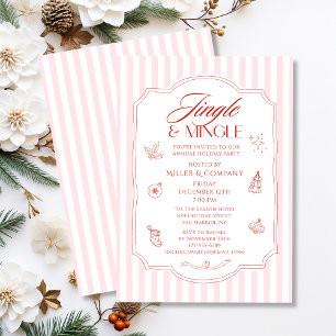 Elegante Kerstfeest Borrel Bedrijf Roze Strepen Kaart