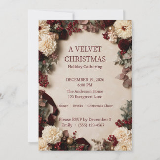 Elegante Kerstfeest Borrel met Burgundy Dahlia Kaart