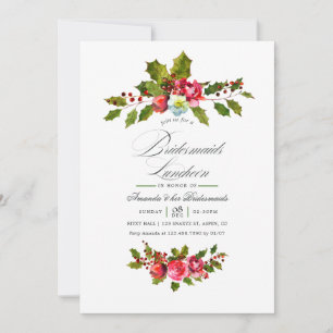 Elegante Kerstfeest Bruidsmeisjes Lunch Kaart