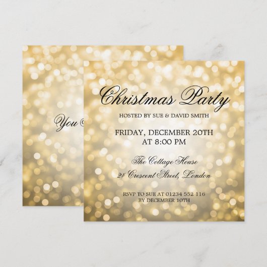 Elegante Kerstfeest Gouden Glitter Lichten Kaart (Voorkant / Achterkant)