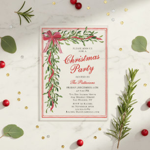 Elegante Kerstfeest Misletoe Rode Strik Acryl Uitnodigingen