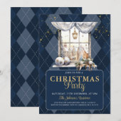 Elegante Kerstfeest Navy Plaid Gold Glitter Kaart (Voorkant / Achterkant)