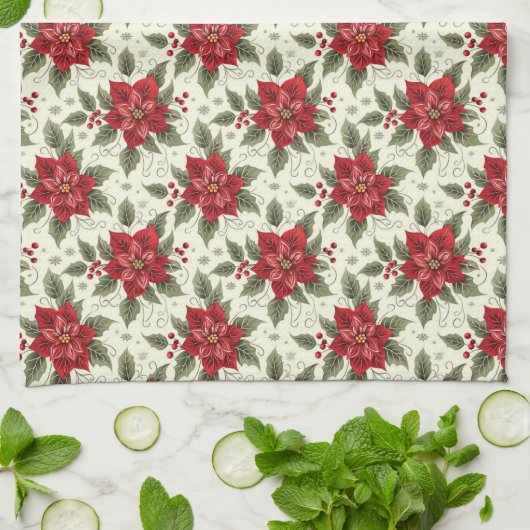 Elegante kerstfeest Poinsettia keukenhanddoek (Gevouwen)