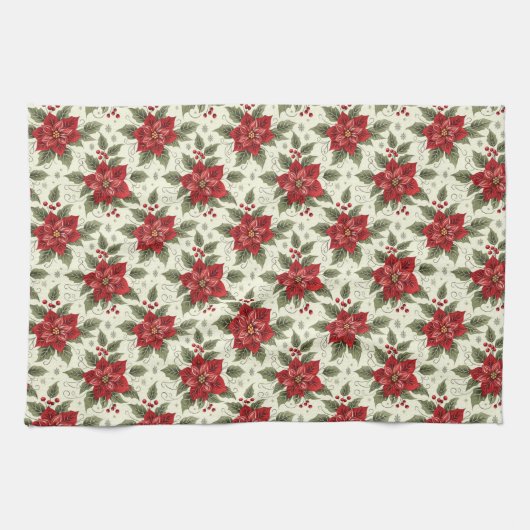 Elegante kerstfeest Poinsettia keukenhanddoek (Horizontaal)
