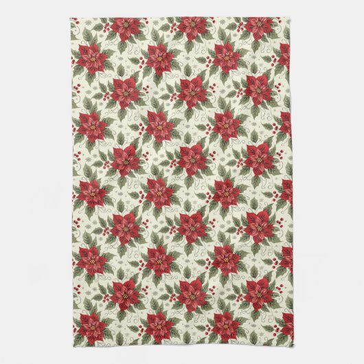 Elegante kerstfeest Poinsettia keukenhanddoek (Verticaal)