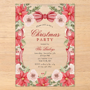 Elegante Kerstfeest Rode Roze Bloemenslinger Acryl Uitnodigingen