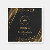Elegante Kerstfeest Snowflakes Zwart Goud Servet (Voorkant)