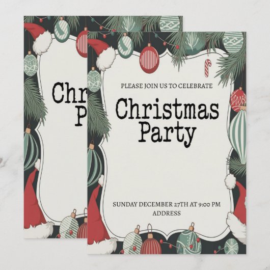 Elegante Kerstfeest Uitnodiging (Voorkant / Achterkant)