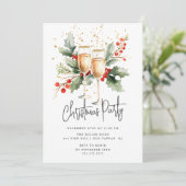 Elegante Kerstfeest Uitnodiging met Champagneglas (Staand voorkant)