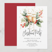 Elegante Kerstfeest Uitnodiging met Champagneglas (Voorkant / Achterkant)
