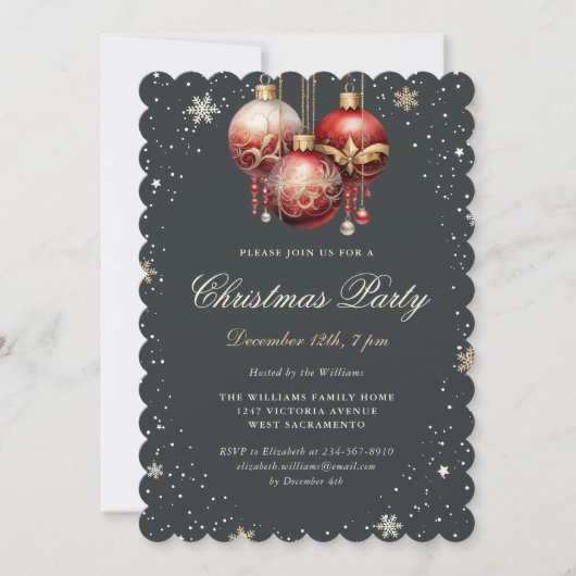 Elegante Kerstfeest Versiering Goud Rood Kaart (Voorkant)
