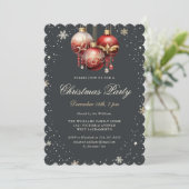 Elegante Kerstfeest Versiering Goud Rood Kaart (Staand voorkant)