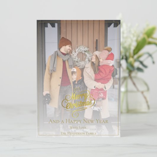 Elegante kerstfoto | Goud Feestdagenkaart (Staand voorkant)