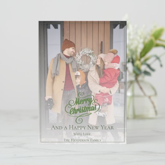 Elegante kerstfoto | Groen Feestdagenkaart (Staand voorkant)