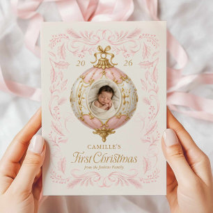 Elegante kerstfoto kaart voor baby meisje