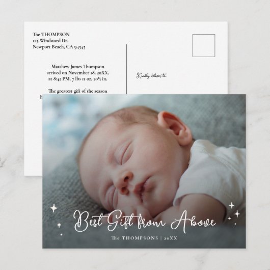 Elegante kerstfoto met script baby aankondiging (Voorkant / Achterkant)