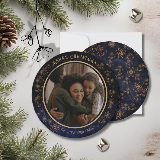 Elegante kerstfoto Navy Blue Stars Feestdagenkaart