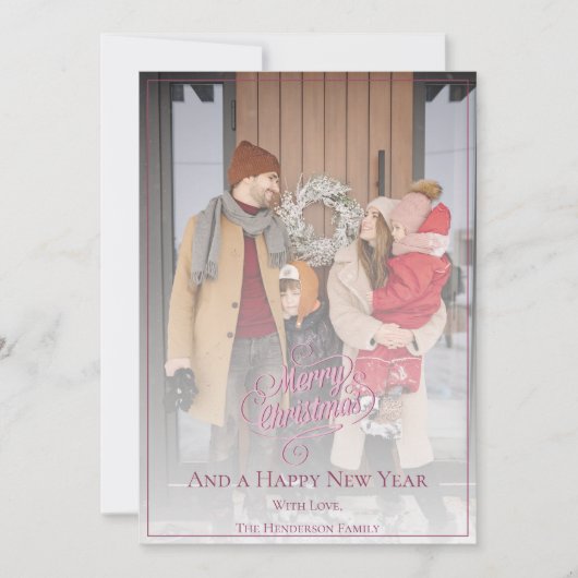 Elegante kerstfoto | roze feestdagenkaart (Voorkant)