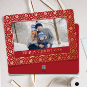 Elegante kerstfoto Snowflake Echt Goud Folie Feestdagenkaart