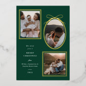 Elegante kerstfotokaart | Drie foto-indeling Folie Feestdagenkaart (Voorkant)