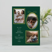 Elegante kerstfotokaart | Drie foto-indeling Folie Feestdagenkaart (Staand Voorkant)