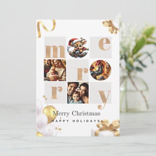 Elegante kerstfotokaart met Pine Branch Delta Kaart (Staand voorkant)