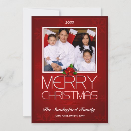 Elegante kerstfotokaart - rood / wit feestdagenkaart (Voorkant)