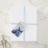 Elegante kerstgeschenkdoos met blauw lint cadeaulabel (Met Touw)