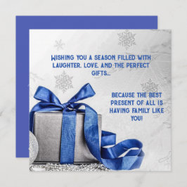 Elegante kerstgeschenkdoos met blauw lint feestdagenkaart