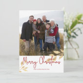 Elegante Kerstgouden Bladeren | Vakantiefoto Feestdagenkaart (Staand voorkant)