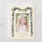 Elegante Kerstgrens Foto Ivoor Vakantie Kaart (Voorkant)